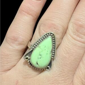 Lemon Chrysoprase Teardrop Ring Set In 925 Sterling Silver NEW!